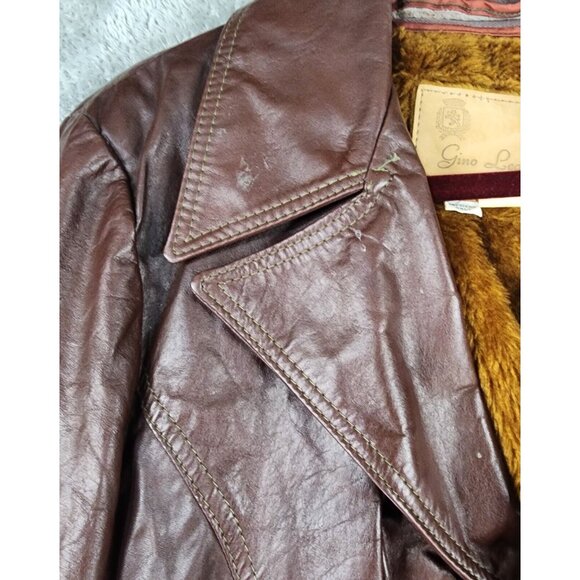 Gino Leathers Jacket Mens Size 42 Button Down Long Sleeve Vintage Coat - Picture 11 of 13